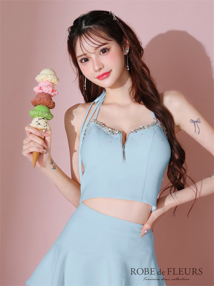 ROBE de FLEURS ローブドフルール アシンメトリーリボンティアードフリルミニキャバドレス fm3777