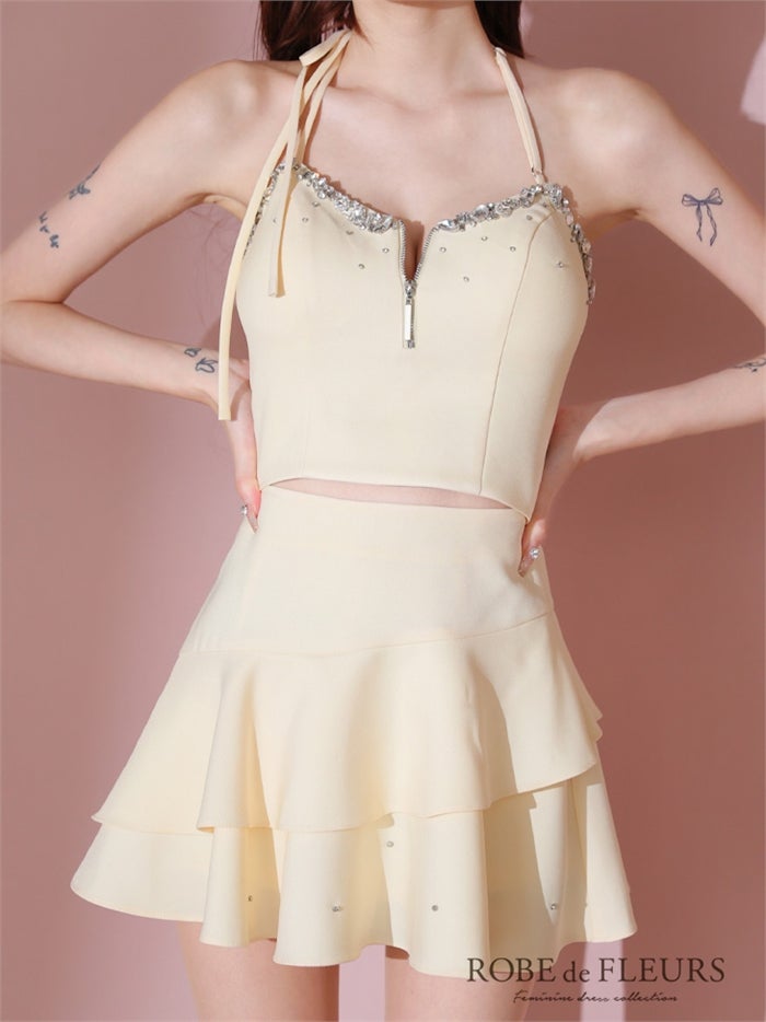 ROBE de FLEURS ローブドフルール アシンメトリーリボンティアードフリルミニキャバドレス fm3777