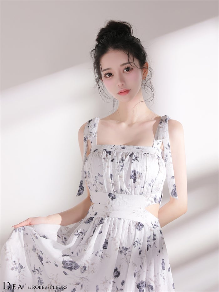  DEA. ディア バイ ローブドフルール 【XSサイズあり】フラワーシフォンサイドカットロングキャバドレス de4653