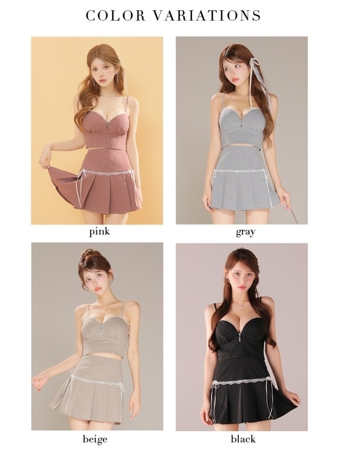  ROBE de FLEURS ローブドフルール 【XSサイズあり】ストライプ柄スカラップレースツーピースフレアミニキャバドレス fm4141