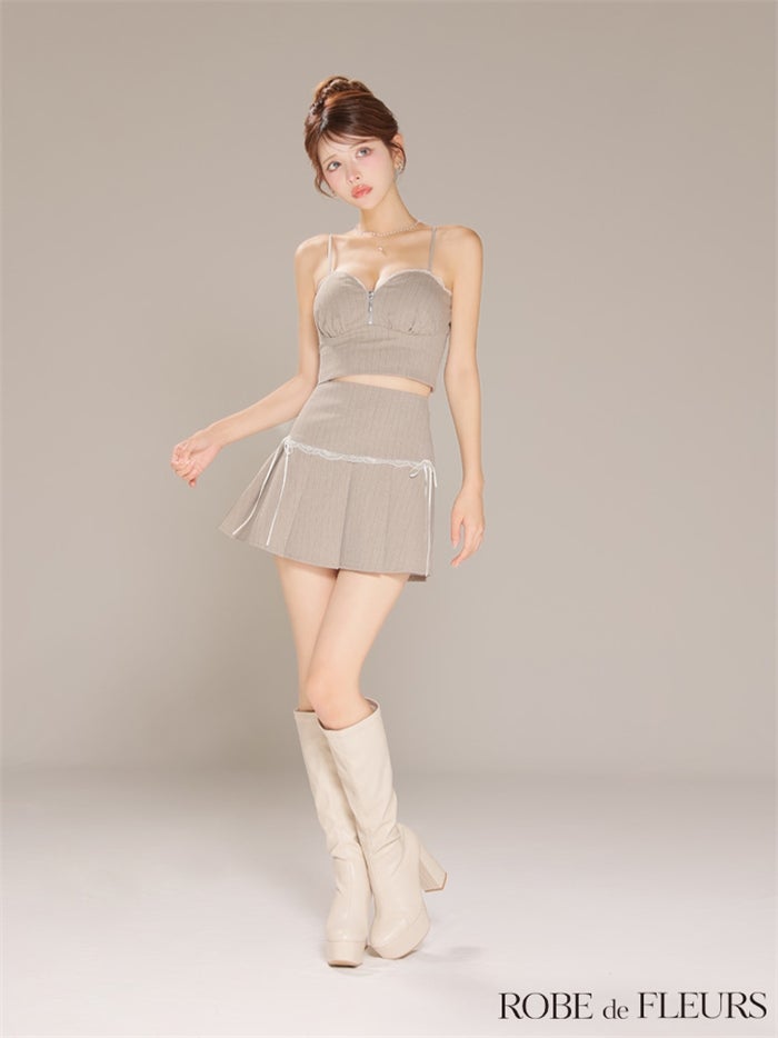  ROBE de FLEURS ローブドフルール 【XSサイズあり】ストライプ柄スカラップレースツーピースフレアミニキャバドレス fm4141