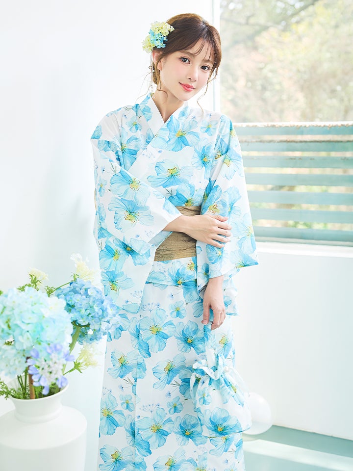 【4点セット】Malymoon マリームーン 水彩ブルーム2way浴衣 mlyk-26-10329