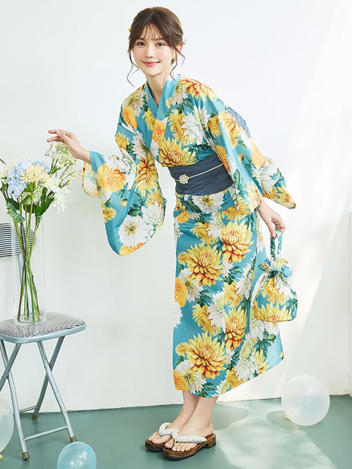 【4点セット】Malymoon マリームーン 淡黄菊ニュアンス2way浴衣 mlyk-26-10332