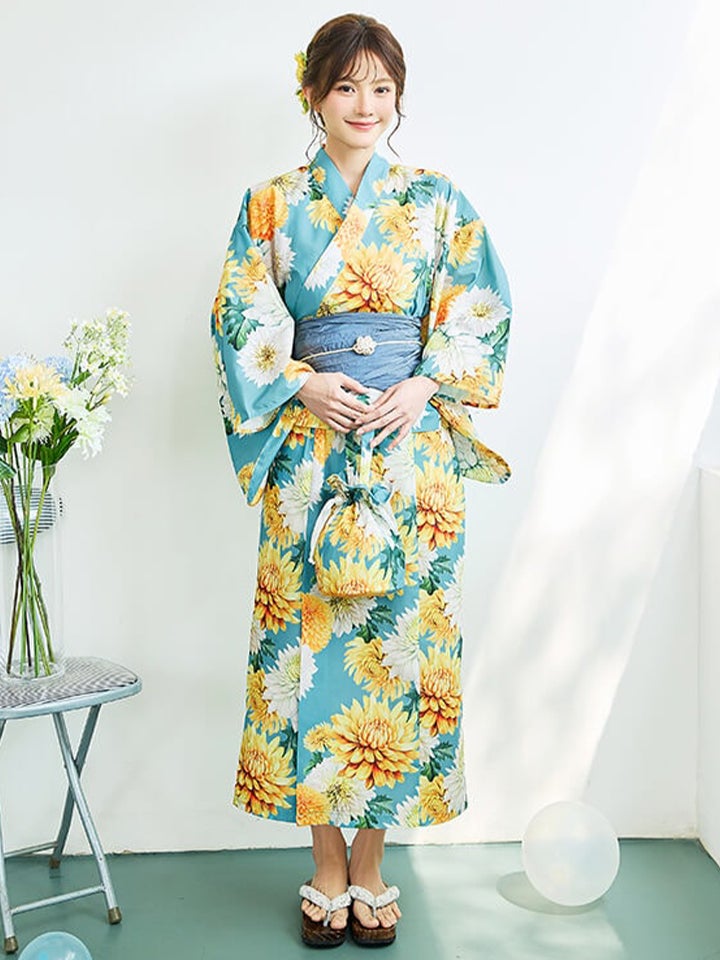 【4点セット】Malymoon マリームーン 淡黄菊ニュアンス2way浴衣 mlyk-26-10332
