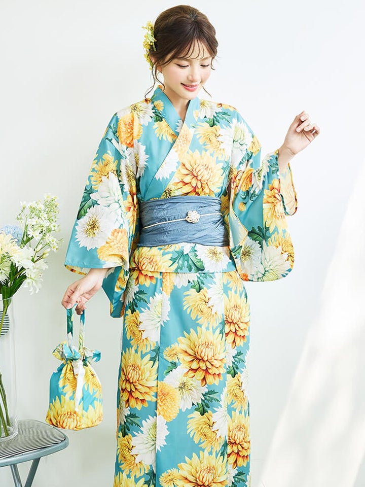 【4点セット】Malymoon マリームーン 淡黄菊ニュアンス2way浴衣 mlyk-26-10332