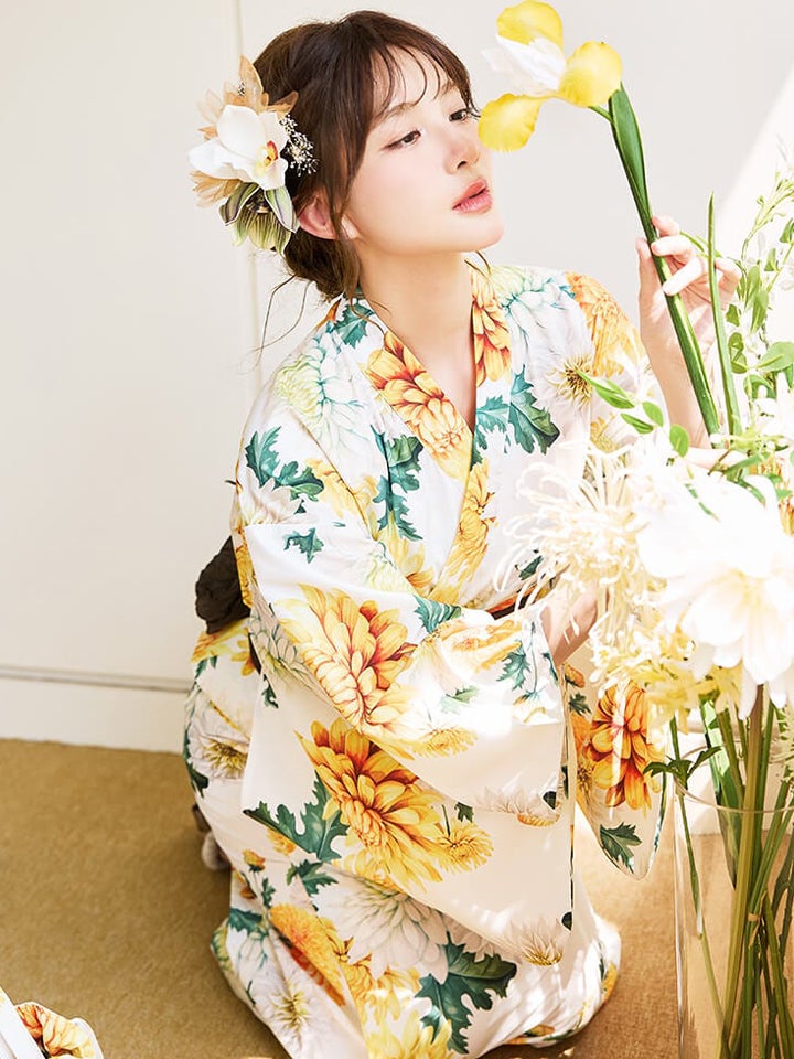 【4点セット】Malymoon マリームーン 淡黄菊ニュアンス2way浴衣 mlyk-26-10332