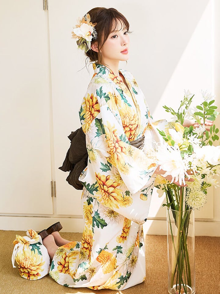 【4点セット】Malymoon マリームーン 淡黄菊ニュアンス2way浴衣 mlyk-26-10332