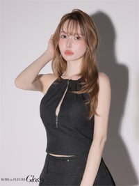  Glossy ローブドフルールグロッシー 【XSサイズあり】ラメツイルホルターネックセットアップキャバミニドレス gl4674-c