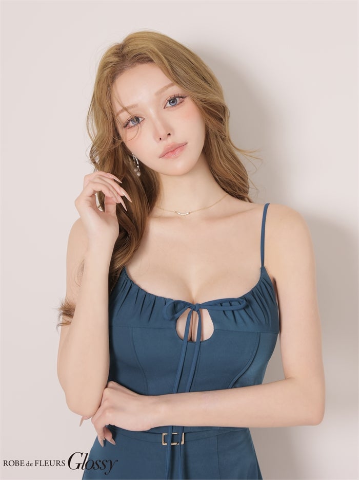 Glossy ローブドフルールグロッシー 【XSサイズあり】ツイルリボンギャザーセットアップミニキャバドレス gl4194