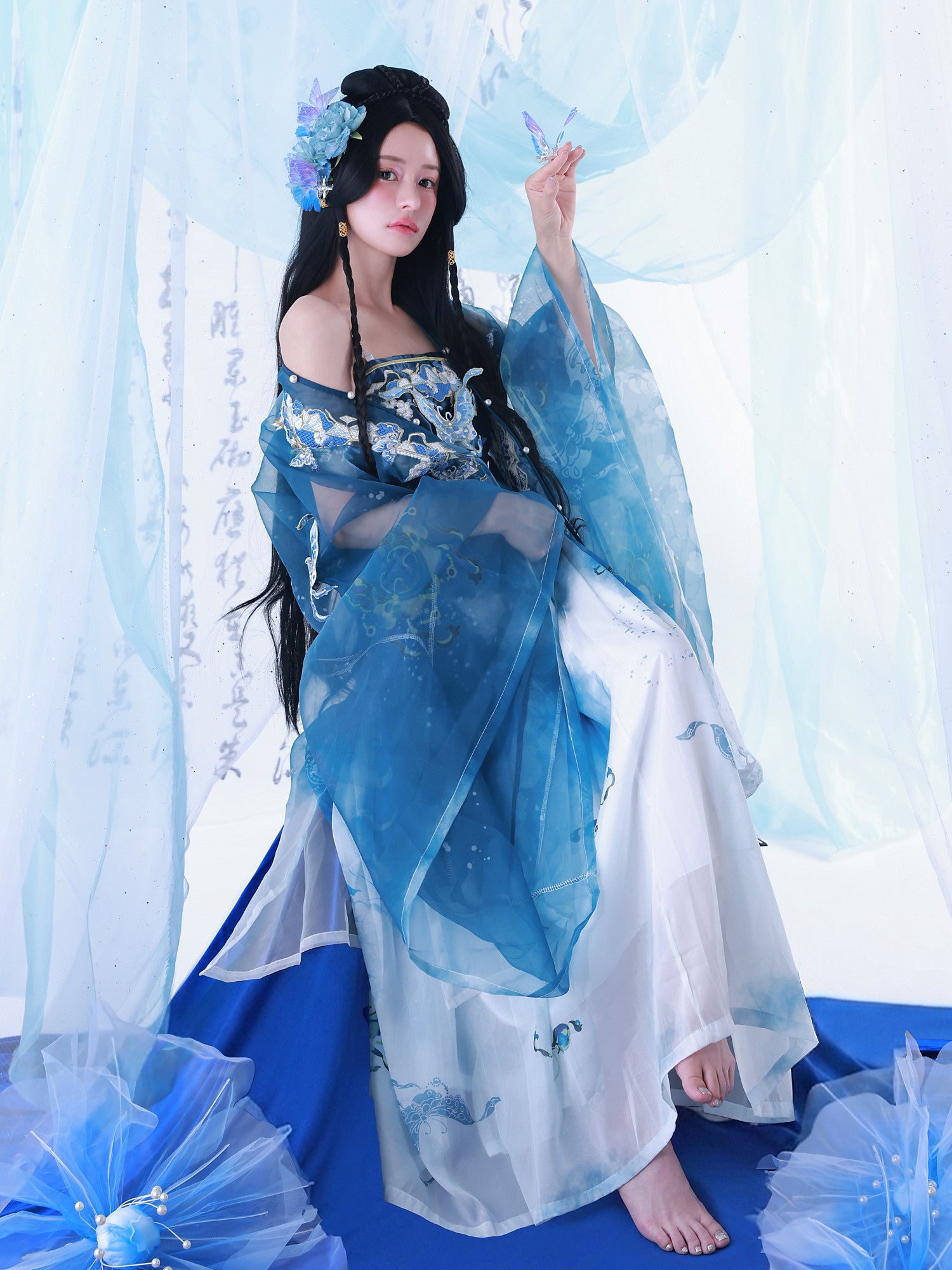 【4点セット】晴藍｜中国コスプレ・漢服衣装 天女 ブルー vcsot-26012