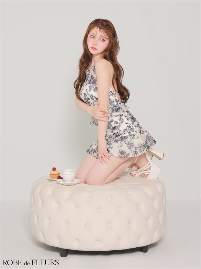 ROBE de FLEURS ローブドフルール 【XSサイズあり】シフォンフラワーホルターネックセットアップミニキャバドレス fm4679-c