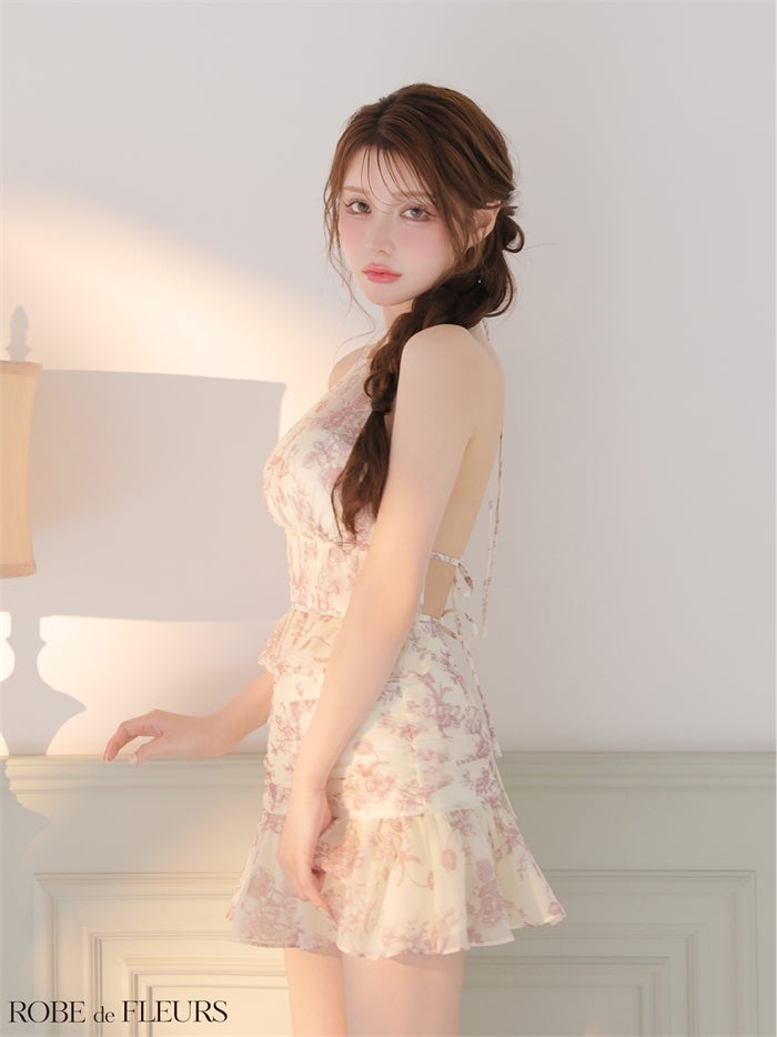 ROBE de FLEURS ローブドフルール 【XSサイズあり】シフォンフラワーホルターネックセットアップミニキャバドレス fm4679-c
