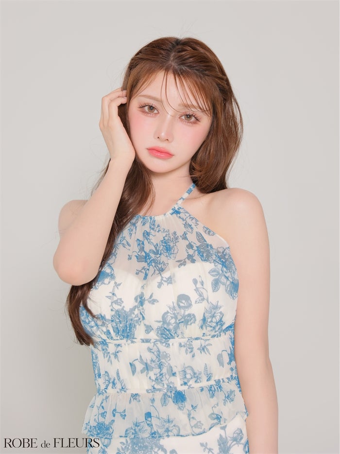 ROBE de FLEURS ローブドフルール 【XSサイズあり】シフォンフラワーホルターネックセットアップミニキャバドレス fm4679-c