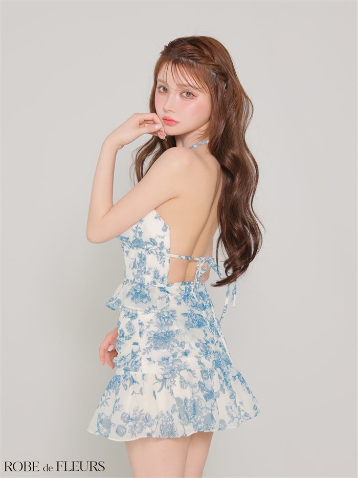 ROBE de FLEURS ローブドフルール 【XSサイズあり】シフォンフラワーホルターネックセットアップミニキャバドレス fm4679-c