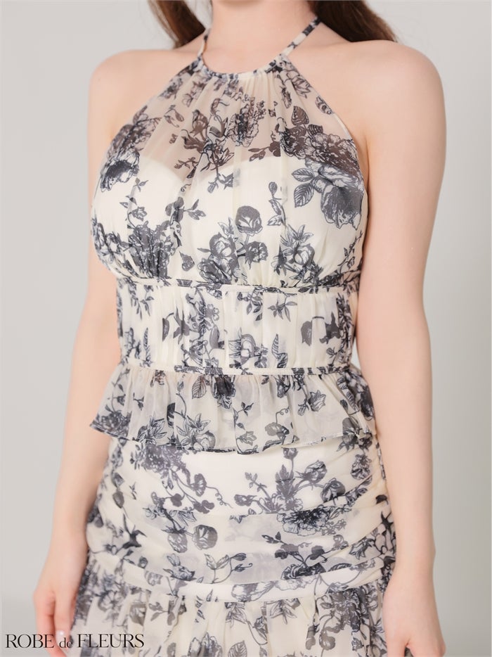 ROBE de FLEURS ローブドフルール 【XSサイズあり】シフォンフラワーホルターネックセットアップミニキャバドレス fm4679-c
