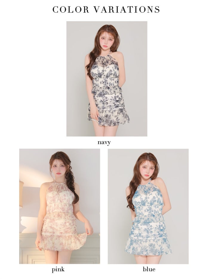 ROBE de FLEURS ローブドフルール 【XSサイズあり】シフォンフラワーホルターネックセットアップミニキャバドレス fm4679-c