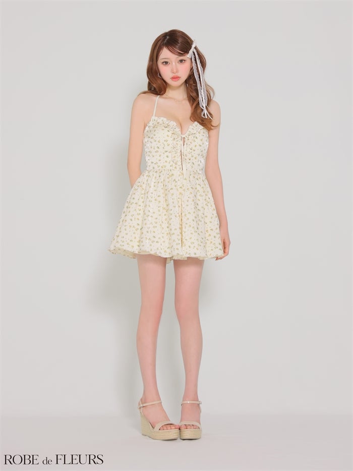 ROBE de FLEURS ローブドフルール 【XS～Lサイズあり】フラワーホルターリボンミニキャバドレス fm4922-c