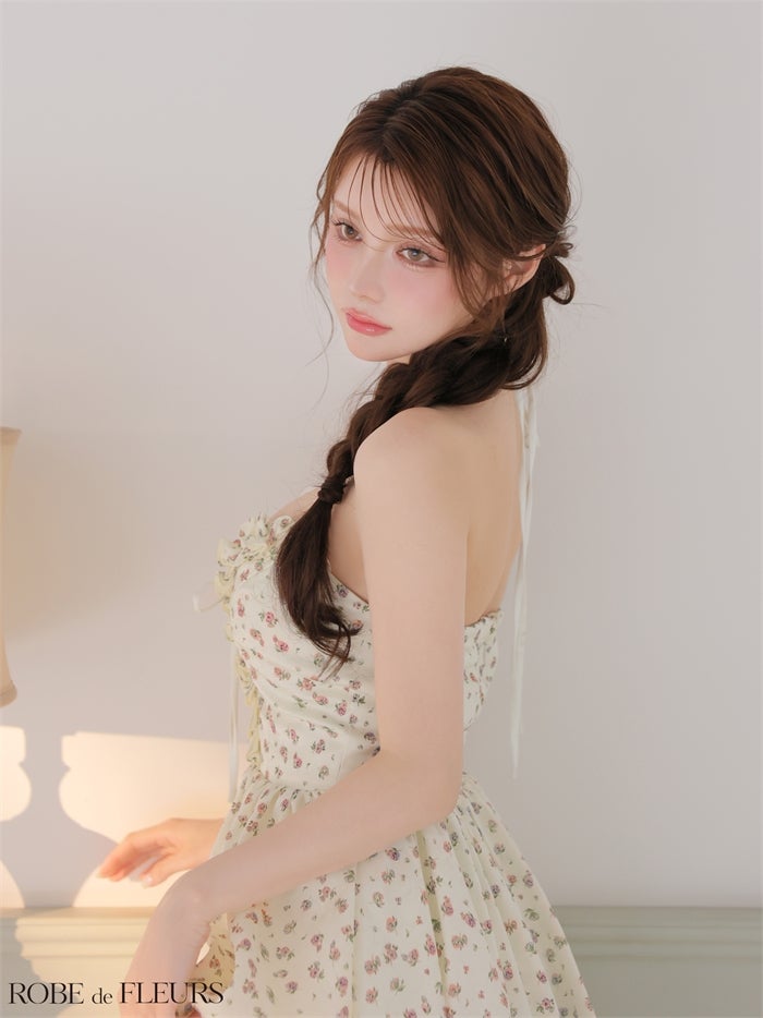 ROBE de FLEURS ローブドフルール 【XS～Lサイズあり】フラワーホルターリボンミニキャバドレス fm4922-c