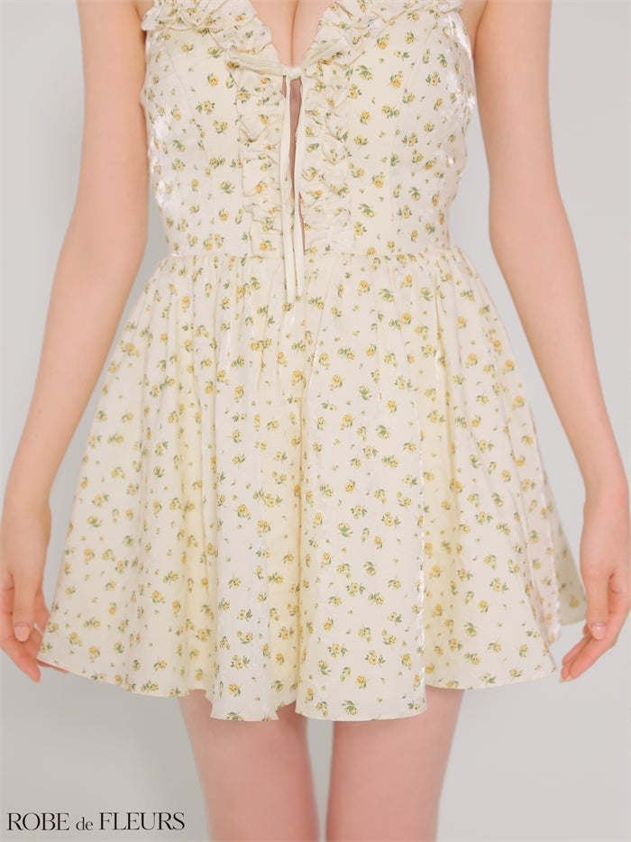 ROBE de FLEURS ローブドフルール 【XS～Lサイズあり】フラワーホルターリボンミニキャバドレス fm4922-c