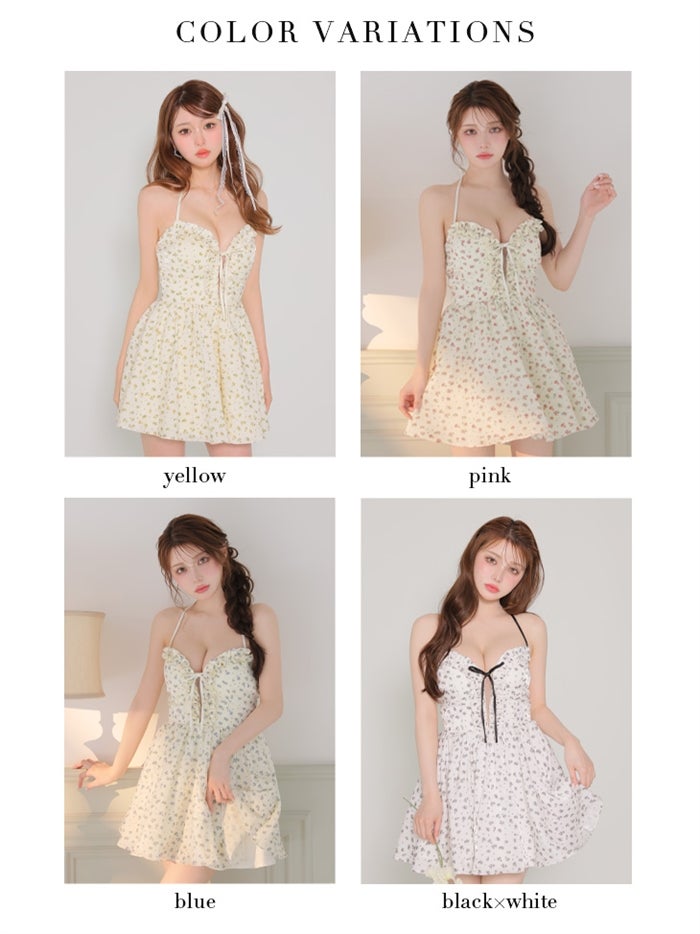 ROBE de FLEURS ローブドフルール 【XS～Lサイズあり】フラワーホルターリボンミニキャバドレス fm4922-c