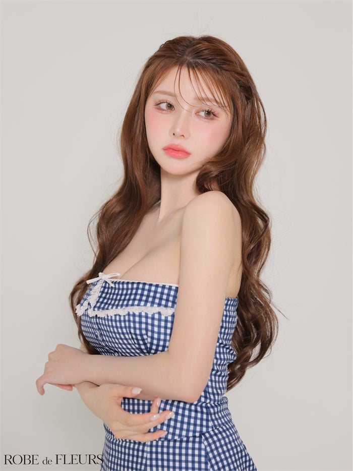 ROBE de FLEURS ローブドフルール 【XSサイズあり】 ギンガムチェックベアリボンセットアップミニキャバドレス fm4372-c