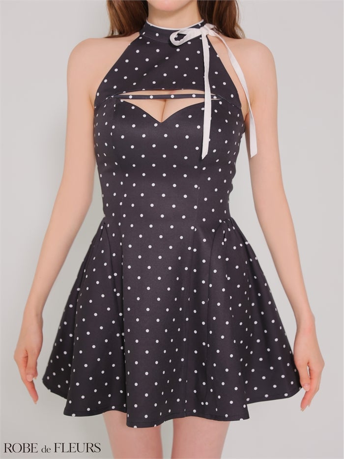 ROBE de FLEURS ローブドフルール 【XSサイズあり】ドットアメスリリボンミニキャバドレス fm4806-c