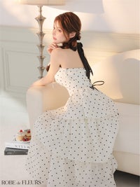  ROBE de FLEURS ローブドフルール 【XS～Lサイズあり】 ドットティアードバックリボンロングキャバドレス fm4914-c