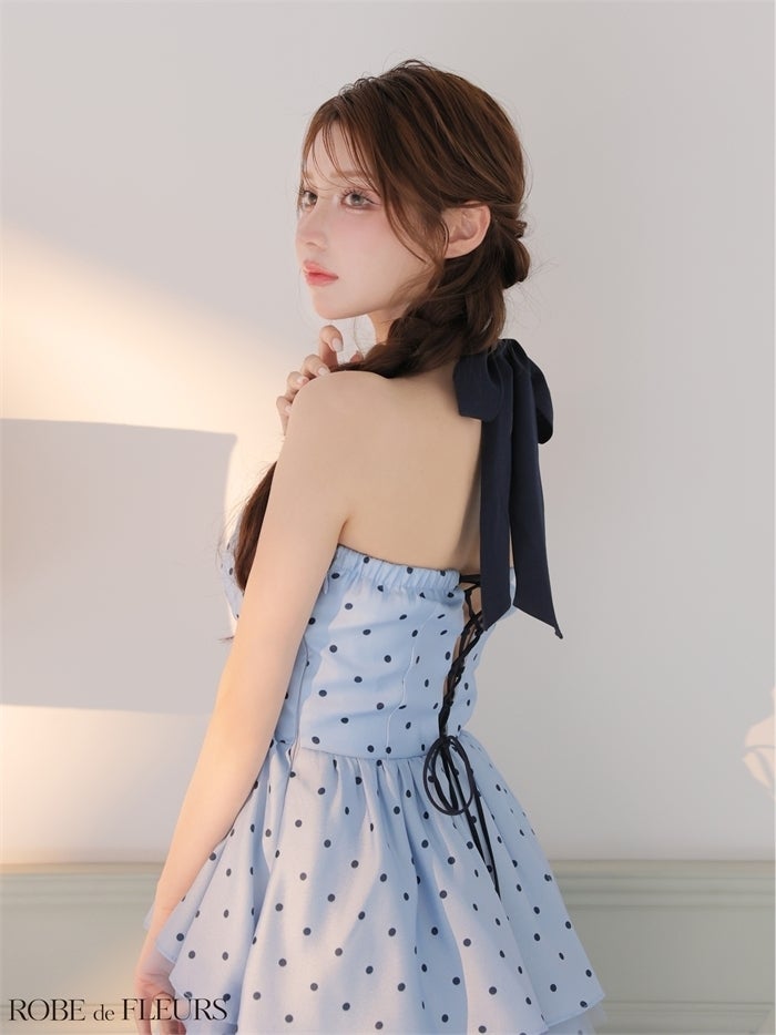 ROBE de FLEURS ローブドフルール 【XS～Lサイズあり】 ドットティアードバックリボンロングキャバドレス fm4914-c