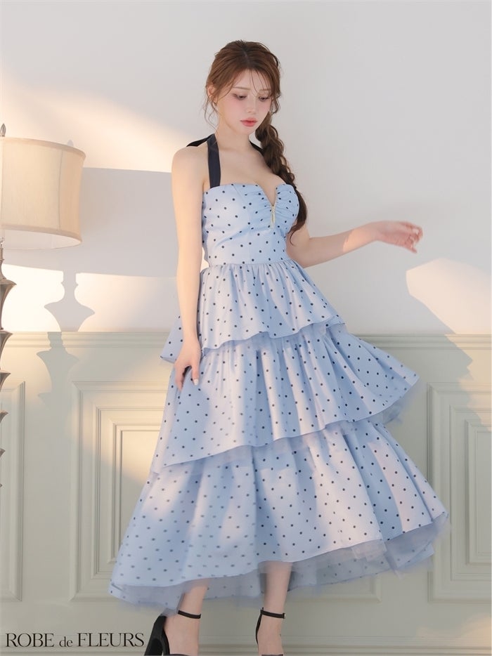 ROBE de FLEURS ローブドフルール 【XS～Lサイズあり】 ドットティアードバックリボンロングキャバドレス fm4914-c