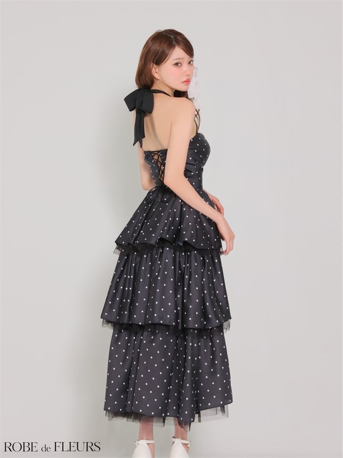 ROBE de FLEURS ローブドフルール 【XS～Lサイズあり】 ドットティアードバックリボンロングキャバドレス fm4914-c