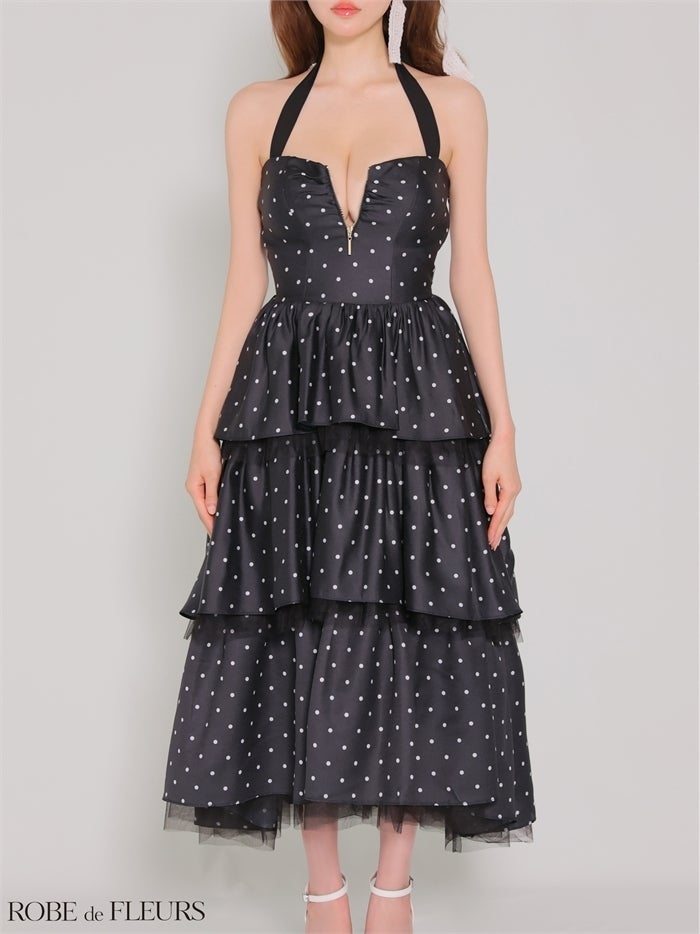 ROBE de FLEURS ローブドフルール 【XS～Lサイズあり】 ドットティアードバックリボンロングキャバドレス fm4914-c