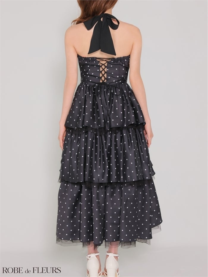 ROBE de FLEURS ローブドフルール 【XS～Lサイズあり】 ドットティアードバックリボンロングキャバドレス fm4914-c