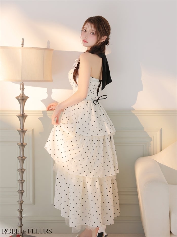 ROBE de FLEURS ローブドフルール 【XS～Lサイズあり】 ドットティアードバックリボンロングキャバドレス fm4914-c