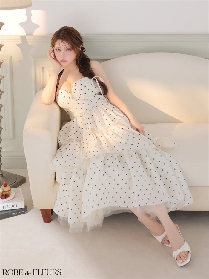 ROBE de FLEURS ローブドフルール 【XS～Lサイズあり】 ドットティアードバックリボンロングキャバドレス fm4914-c