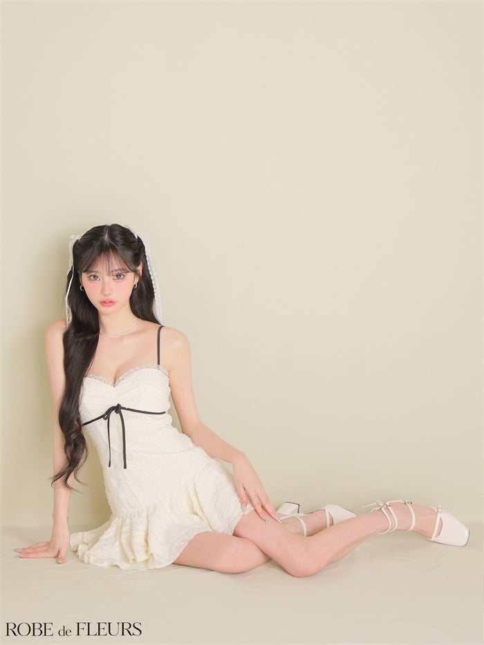 ROBE de FLEURS ローブドフルール 【XSサイズあり】 バイカラーリボンシフォンフレアミニキャバドレス fm5009-c