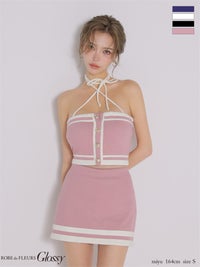 Glossy ローブドフルールグロッシー 【XSサイズあり】 クロスリボンニットセットアップミニキャバドレス（gl4379） gl4379-c