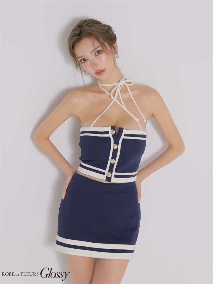 Glossy ローブドフルールグロッシー 【XSサイズあり】 クロスリボンニットセットアップミニキャバドレス（gl4379） gl4379-c