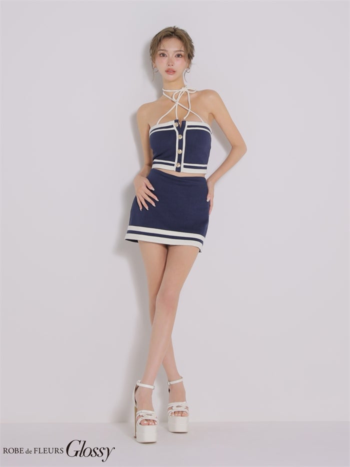 Glossy ローブドフルールグロッシー 【XSサイズあり】 クロスリボンニットセットアップミニキャバドレス（gl4379） gl4379-c