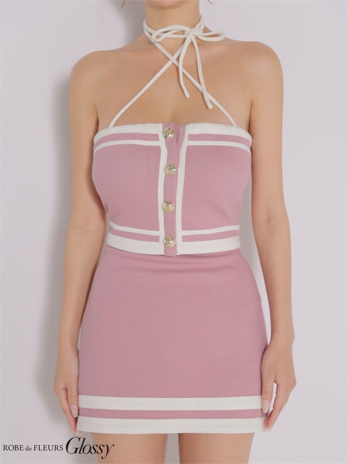 ローブドフルール グロッシー ミニドレス セットアップ GL4350 ピンク S Glossy ローブドフルールグロッシー 【XSサイズあり】 クロスリボン