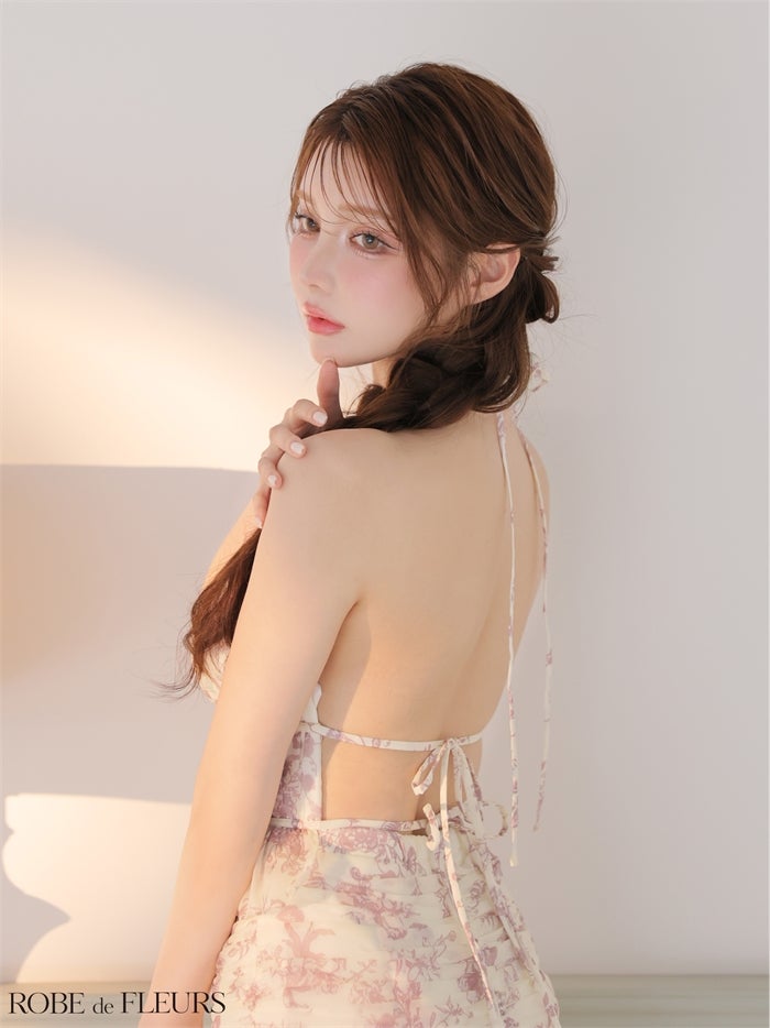 ROBE de FLEURS ローブドフルール 【XSサイズあり】シフォンフラワーホルターネックセットアップミニキャバドレス fm4679
