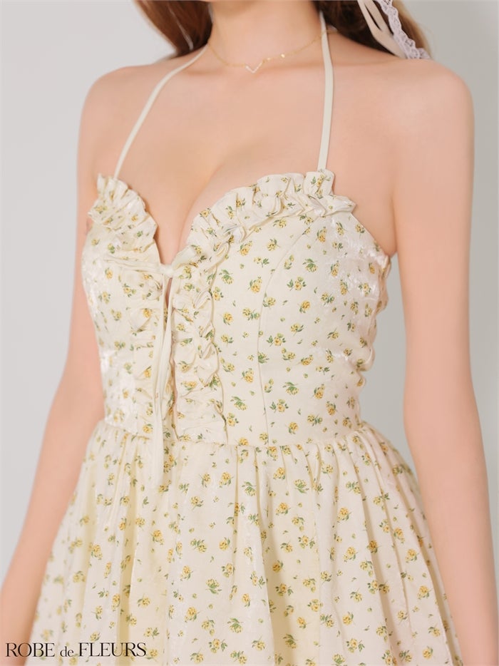 ROBE de FLEURS ローブドフルール 【XS～Lサイズあり】フラワーホルターリボンミニキャバドレス fm4922