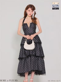 ROBE de FLEURS ローブドフルール 【XS～Lサイズあり】 ドットティアードバックリボンロングキャバドレス