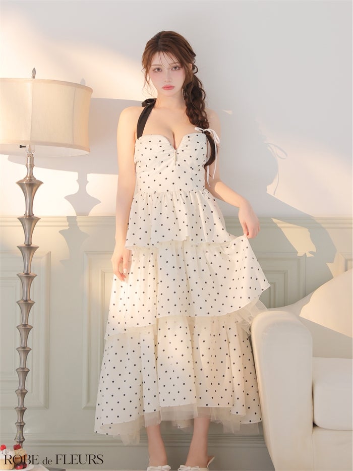 ❤︎ 【ROBE de FLEURS/ローブドフルール】 バックリボンドレス ❤︎ ROBE de FLEURS ローブドフルール 【XS～Lサイズあり】 ドット