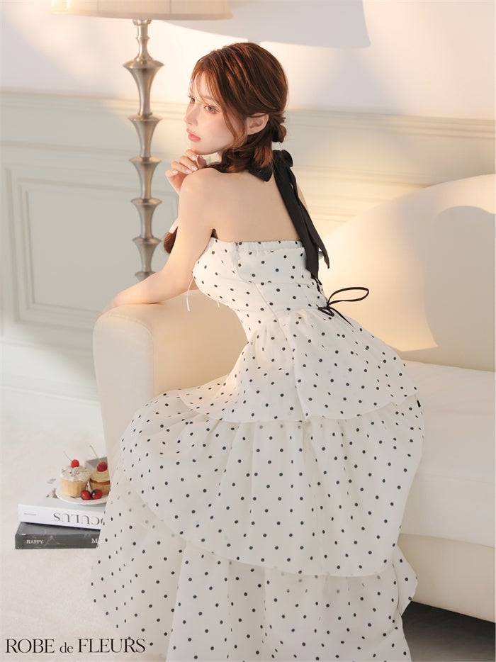 ROBE de FLEURS ローブドフルール 【XS～Lサイズあり】 ドットティアードバックリボンロングキャバドレス