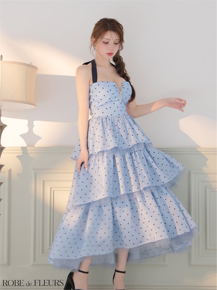 ROBE de FLEURS ローブドフルール 【XS～Lサイズあり】 ドットティアードバックリボンロングキャバドレス