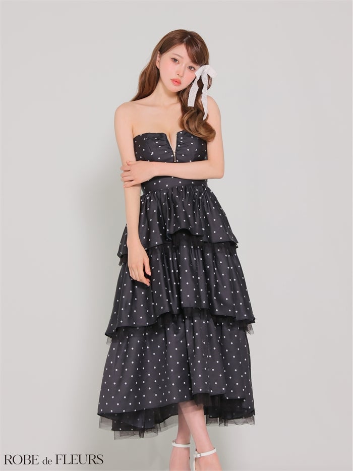 ROBE de FLEURS ローブドフルール 【XS～Lサイズあり】 ドットティアードバックリボンロングキャバドレス