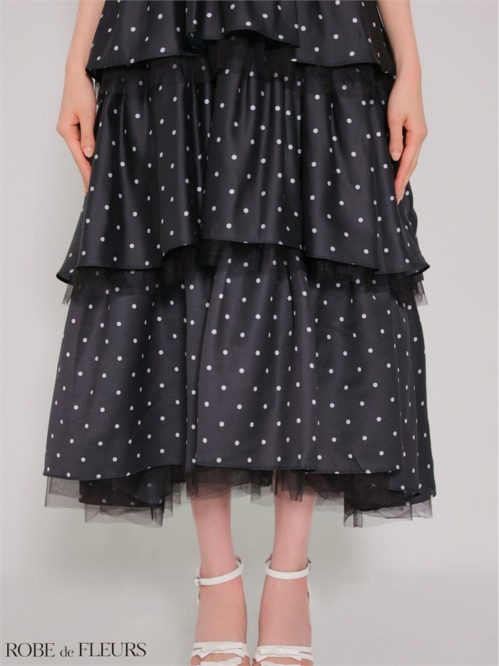 ROBE de FLEURS ローブドフルール 【XS～Lサイズあり】 ドットティアードバックリボンロングキャバドレス