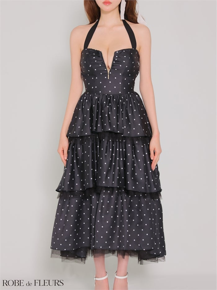 ROBE de FLEURS ローブドフルール 【XS～Lサイズあり】 ドットティアードバックリボンロングキャバドレス