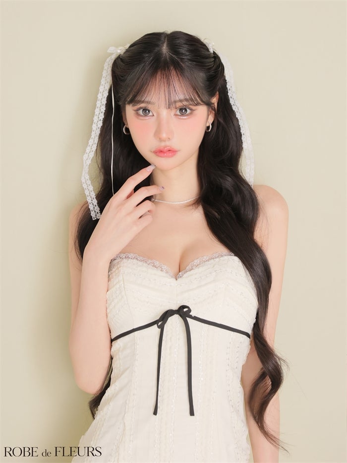 ROBE de FLEURS ローブドフルール 【XSサイズあり】 バイカラーリボンシフォンフレアミニキャバドレス fm5009