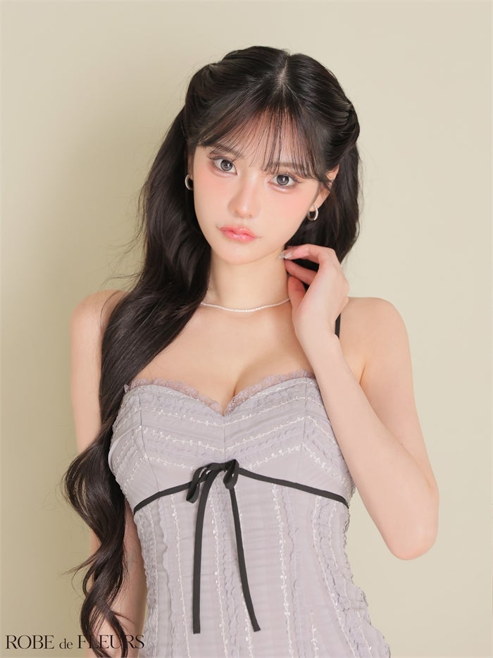 ROBE de FLEURS ローブドフルール 【XSサイズあり】 バイカラーリボンシフォンフレアミニキャバドレス fm5009
